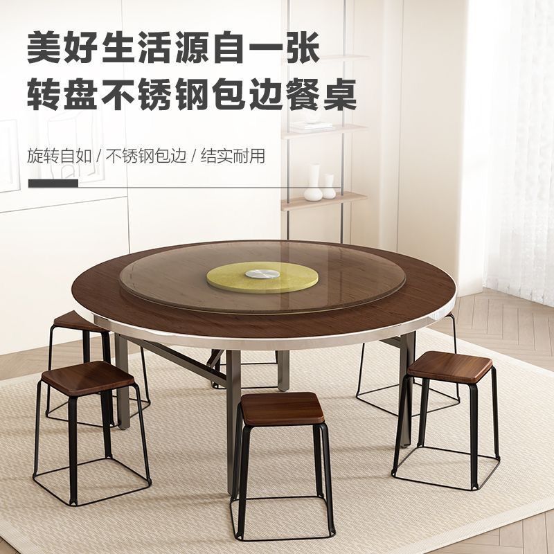 Mesa de comedor de madera sólida mesa redonda doméstica comercial plegable mesa giratoria de comedor hotel banquete gran mesa redonda mesa de comedor
