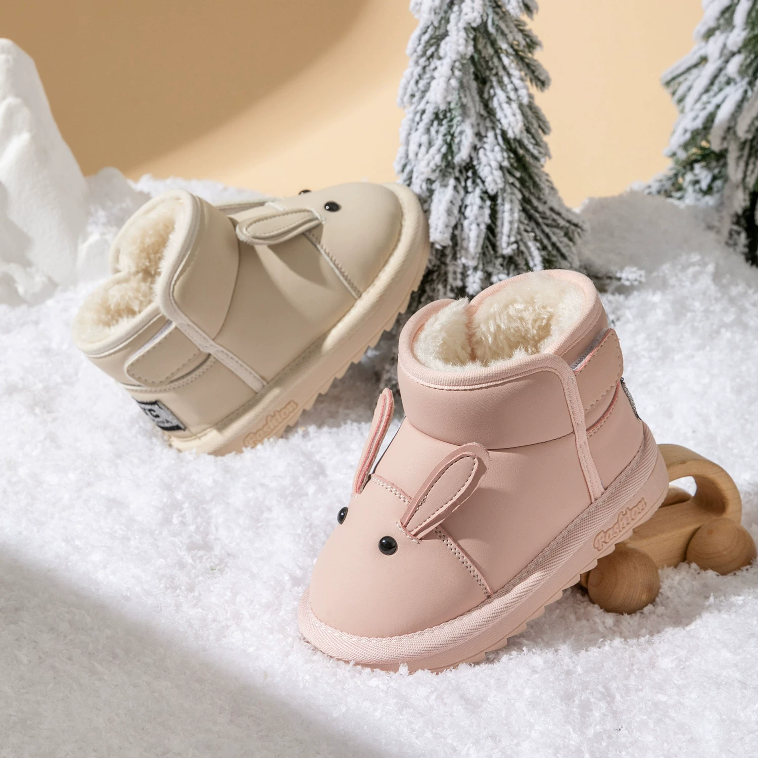 Зимний новый мультяшный кролик ребенок снежные сапоги плюс бархатные толстые сапоги детские теплые хлопчатобумажные туфли для девочек противоскользящие