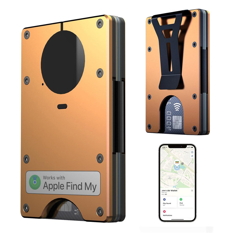 AirTag金属財布内蔵Airtagチップのシンプルな財布は、RFIDロック付きクレジットカードに対応しています