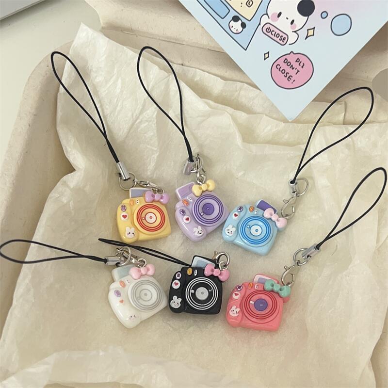 Cartoon Mini Macaron Camera Pendant Keychain Cute Girly Heart Bag Pendant Couple Best Friend Gift Accessories