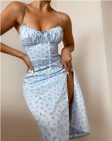 Spring Sexy Fashion Dress, European-American Style, Spaghetti Strap with Side Slit
