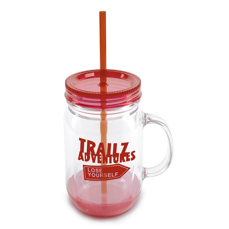 Plastic double mason cup mason jar mason jar with straw with lid double plastic mug