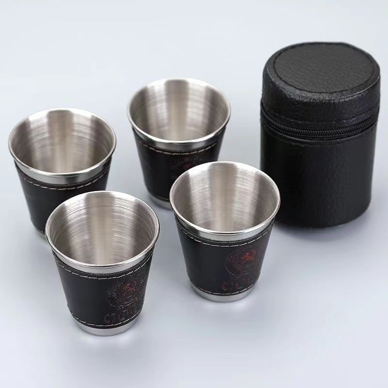 Outdoor Camping Stainless Steel Wine Glass Set of 4 Portable Small Wine Glasses Set Spirits Glasses Fishing Outdoor Camping Cups