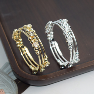 K-Style of the New 3-Row Arm-Wound Open Bracelet for Women Indian Amazon Rhinestone Copper Bead Bracelet Bracelet Wholesale 1228