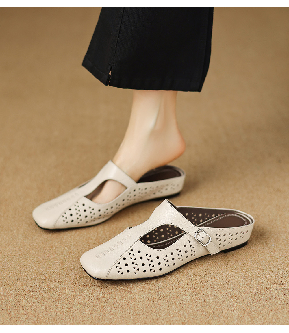 Dép sandal nữ xỏ ngón đế bệt quai chữ T đục lỗ mùa hè — đen chi tiết 7