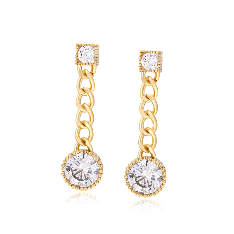 Pendientes Largos Redondos Geométricos de Cobre con Incrustaciones de Zirconia Xuping Jewelry, Pendientes de Personalidad de Nicho de Alta Gama al por Mayor