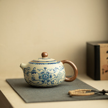青花缠枝莲汝窑开片茶壶泡茶壶精美西施壶陶瓷茶具家用功夫茶具