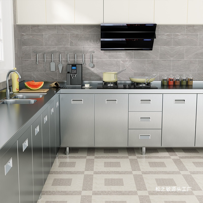 304不锈钢厨房橱柜灶台柜多功能全钢储物柜子碗柜水槽柜一体成型