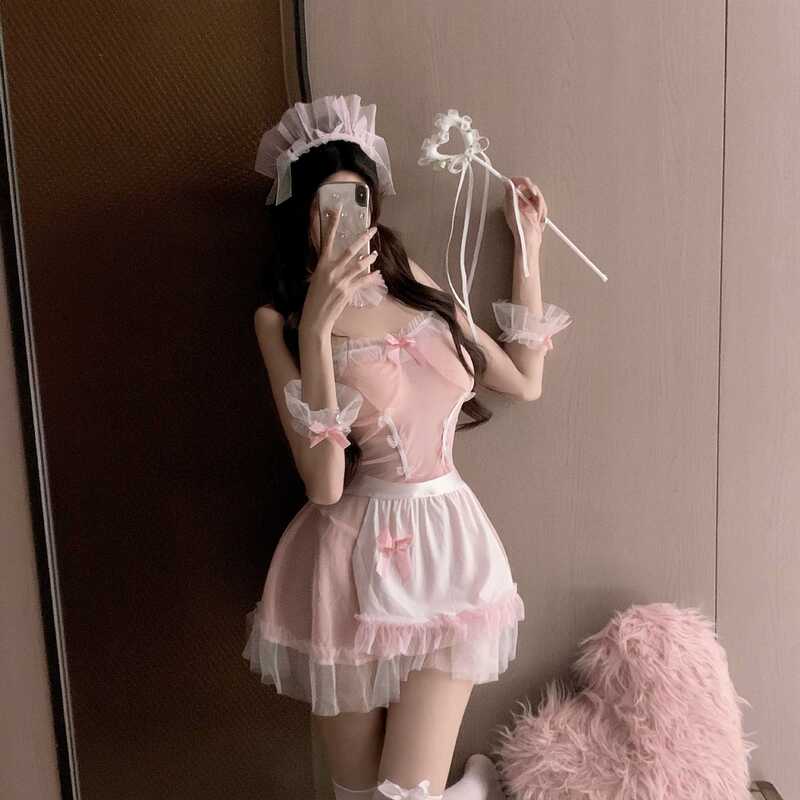 Sexy Lingerie Mesh Lace See-Through Pure Desire Princess Dress Maid Outfit Sexy Lingerie Uniform Temptation Open File No Need to Take Off Sexy Lingerie Mesh Lace See-Through Pure Desire Princess Dress Maid Outfit Sexy Lingerie Uniform Temptation Open File No Need to Take Off