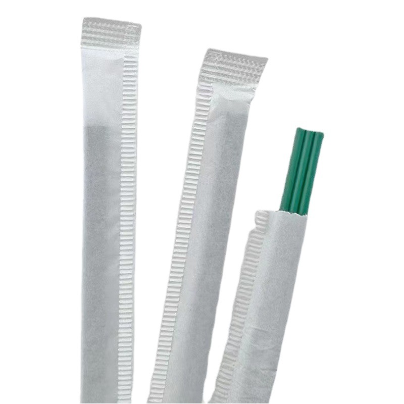 Paja de café desechable PLA degradable verde oscuro de tres agujeros boca plana de embalaje independiente barra de agitación de café 22cm