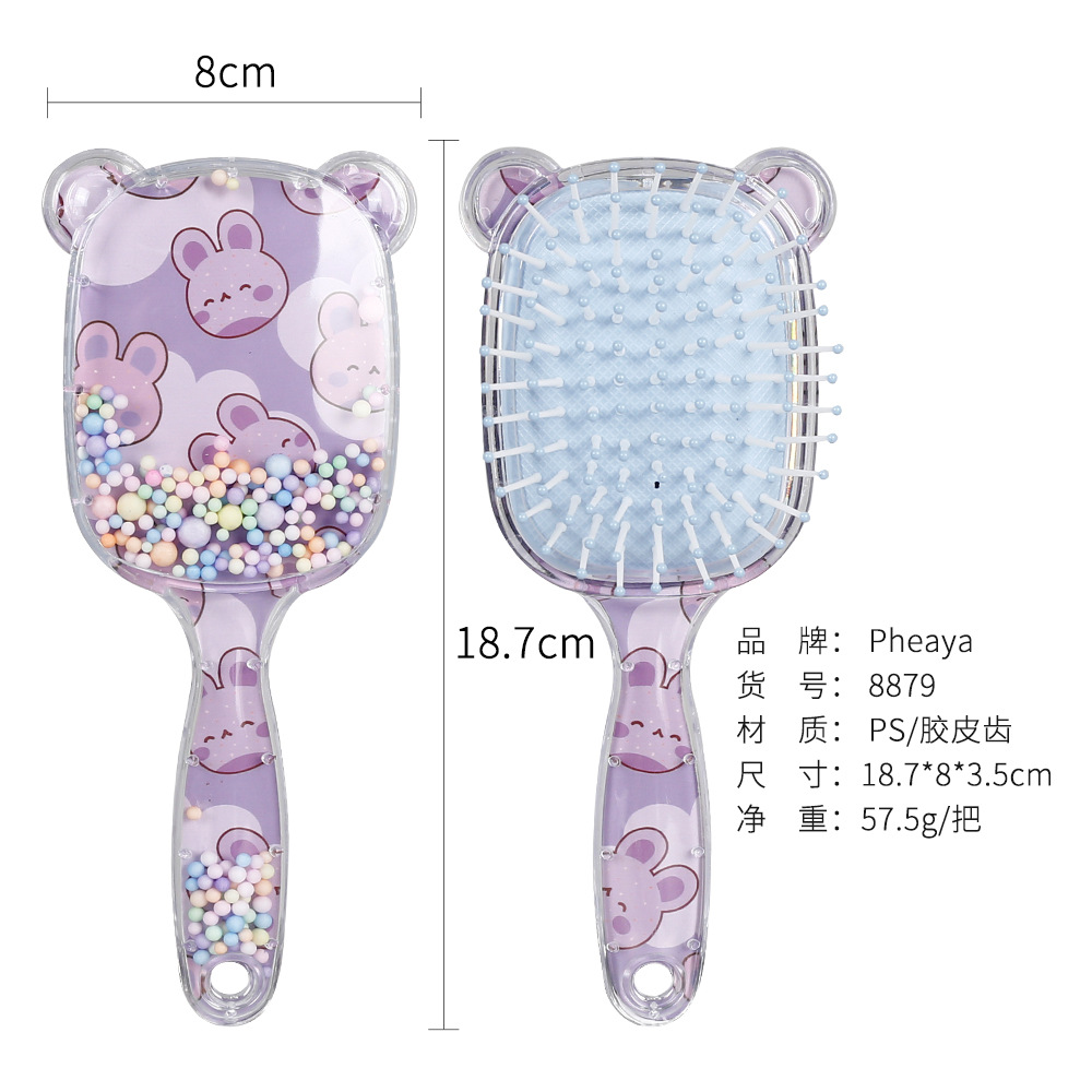 국경 간 뜨거운 판매 곰 에어 쿠션 빗 귀여운 곰 귀 에어백 마사지 빗 투명 만화 에어 쿠션 헤어 스타일링 컬링 빗