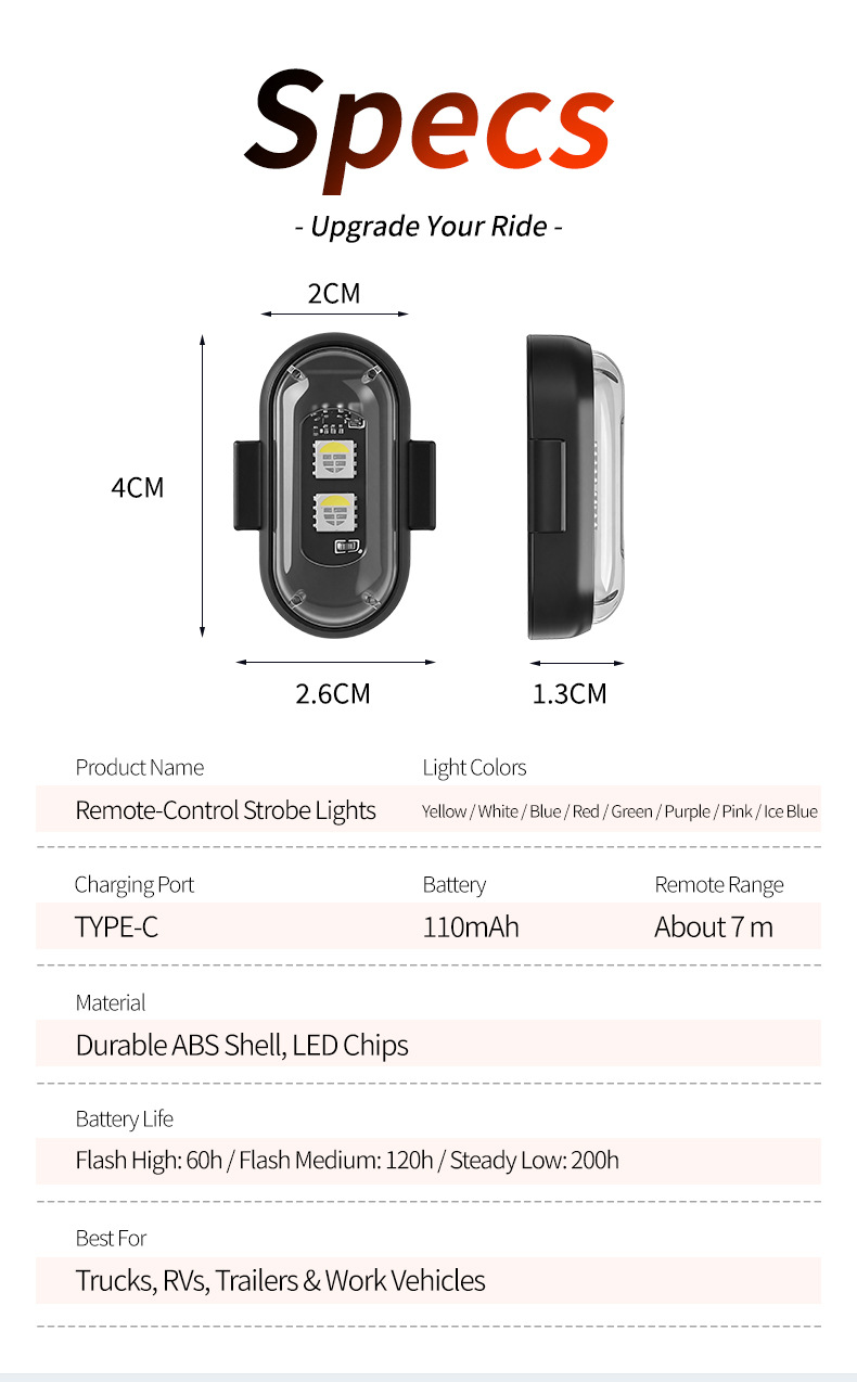 Wireless Remote Control Aircraft Light for Foreign Trade, Multi-Mode Colorful LED Strobe Light, Rechargeable RGB Warning Light for Cars and Motorcycles