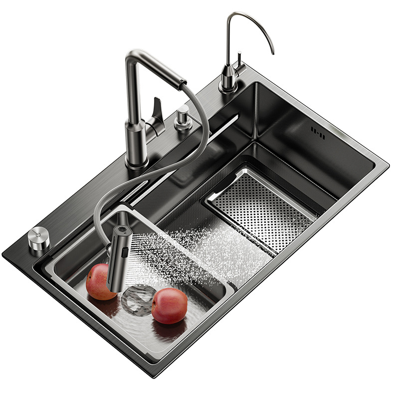 lavabo de verduras de un solo canal de acero inoxidable lavabo de cocina de un solo canal de gran meseta de lavabo grueso escoria filtrado drenaje lateral lavavajillas