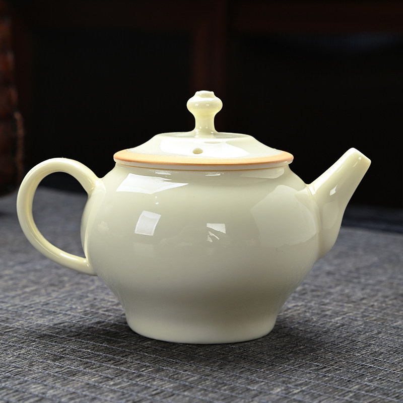 Jade-Colored Teapot, Single Teapot for Brewing Tea, Kung Fu Tea Set, Suitable for Home and Office Use, High-End Dehua Ceramics