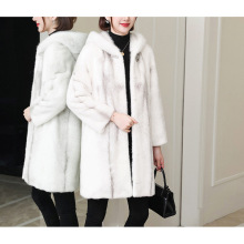 冬新款十字整貂水貂女装中长款裘皮大衣海宁皮外套连帽皮毛一体