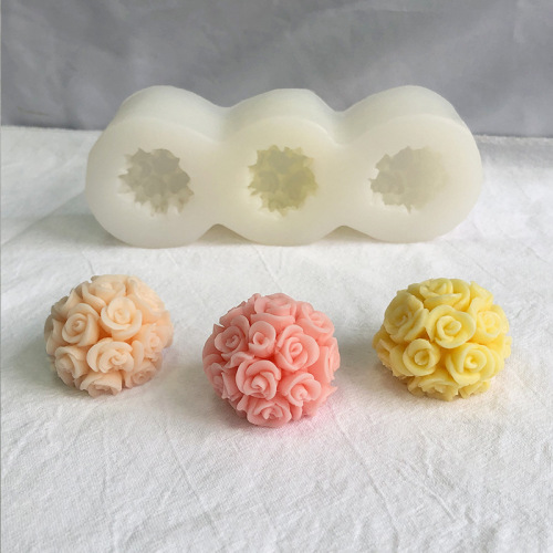 Rose ball scented candle silicone mold diy Valentine's Day glue plaster ornament rose cake mold