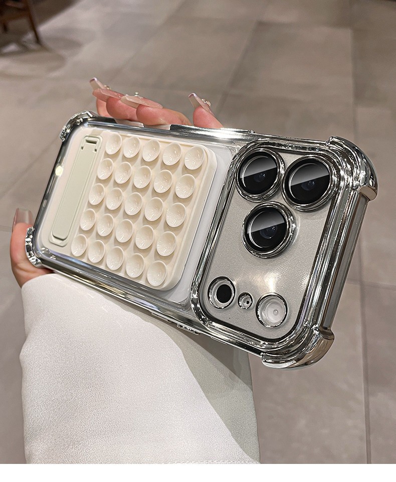 Soporte de ventosa de silicona para iPhone17promax teléfono móvil de silicona Apple 15 cubierta de cuatro esquinas galvanizadas