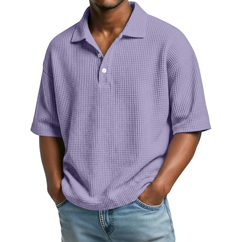 2026 Spring and Summer European and American Cross-Border Independent Station Men's Retro Casual Waffle Thin Casual Long-Sleeved Polo Shirt for Men 2026 Spring and Summer European and American Cross-Border Independent Station Men's Retro Casual Waffle Thin Casual Long-Sleeved Polo Shirt for Men