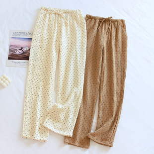 Women's Spring and Summer Trousers Comfortable Loose Large Size Crepe Cotton Women's Home Pants Thin Autumn and Winter Thick Cotton Yarn Pajama Pants
