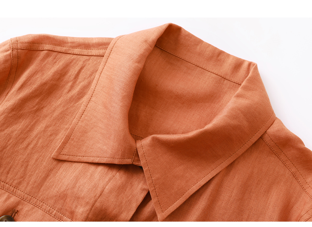 Áo sơ mi nữ linen phong cách Old Money hai túi xếp ly kiểu công nhân — màu cam chi tiết 28