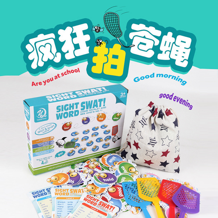 Amazon Children's Board Game Crazy Fly Swatter Fun Learning English Word Game Matching Storage Bag Vocabulary Card