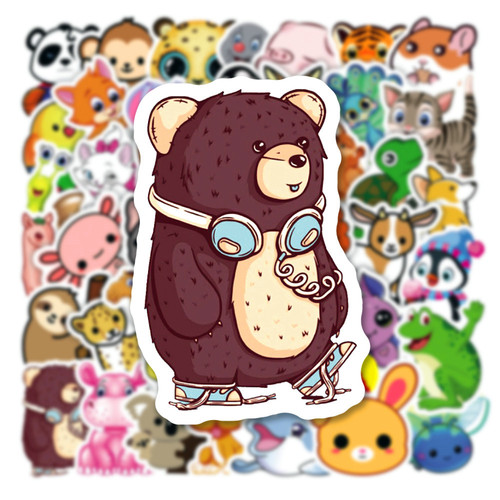 50 cute animal graffiti stickers for notebooks, computers, mobile phone cases, skateboard waterproof water cups cartoon stickers