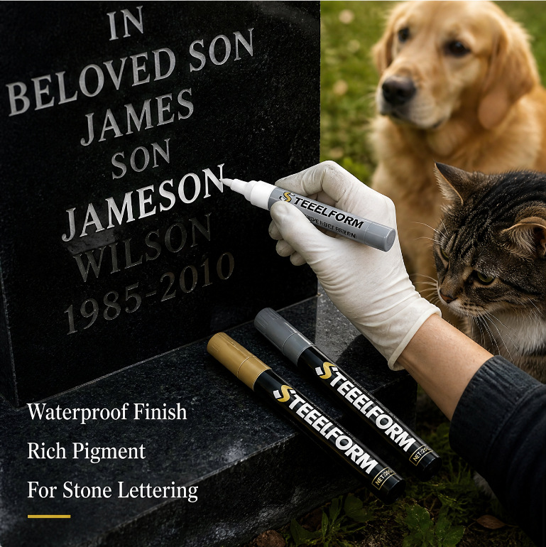 Steelform Tombstone Repair Paint Pen Set Waterproof and Weather-Resistant Stone Engraving Renovation Pen Cemetery Marker Pen