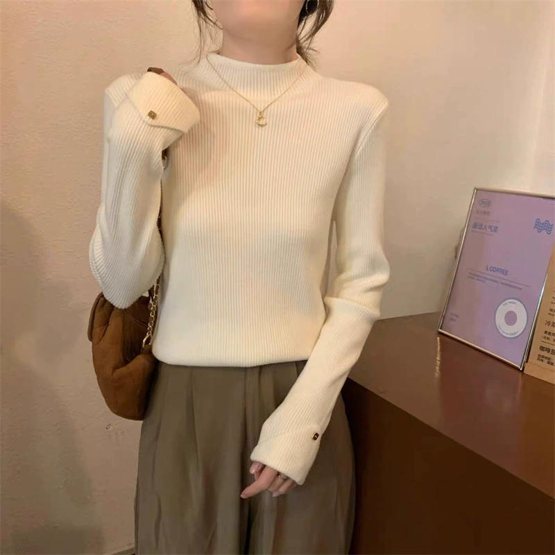 Свитер с полувысоким воротником, женский осенний и зимний новый продвинутый тонкий тонкий и шикарный трикотажный топ с длинными рукавами