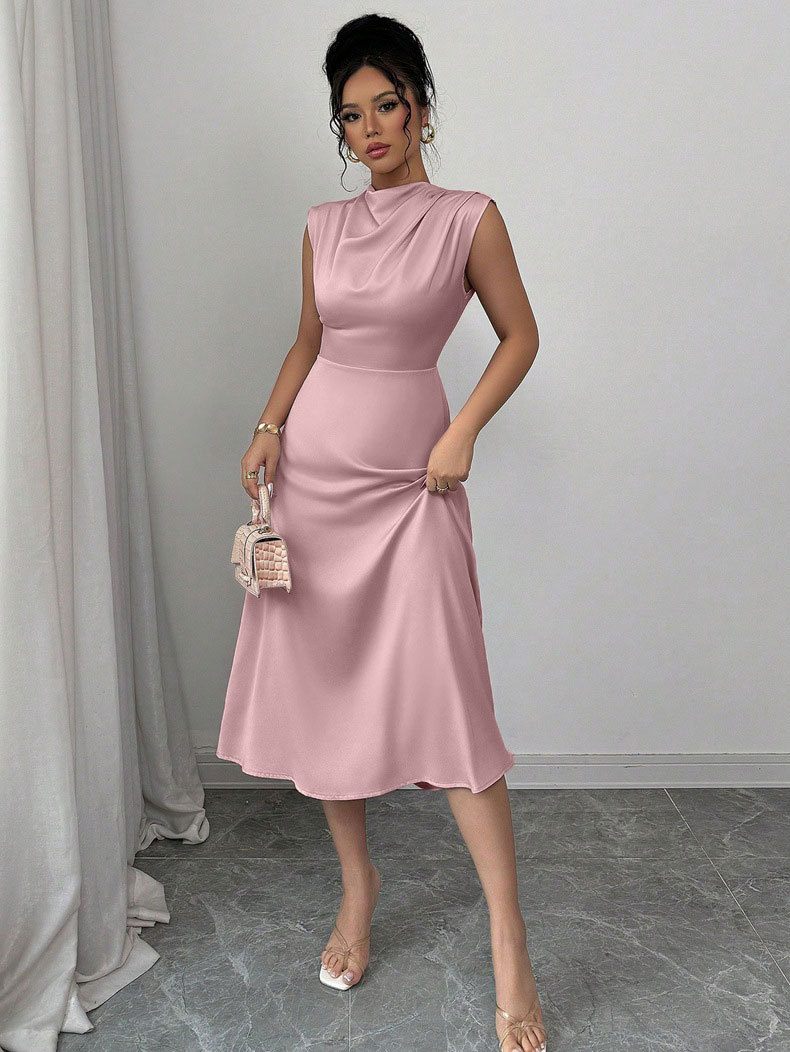 Women's Clothing Women's Stylish Mid-Length Satin Dress Summer A-Line Pleated For Formal & Casual For Women_ecoleips.com