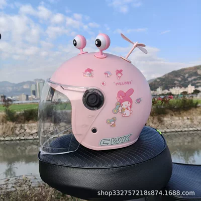 Motosiklet kaskı (dəbilqə) 3C Certified 1-4-12 Year Old Kidsren's - peach-pink-melody-high-definition-long-mirror-pink-eyes-pink-windmill-fall-and-winter-helmet-for-children-aged-1-5-years-old