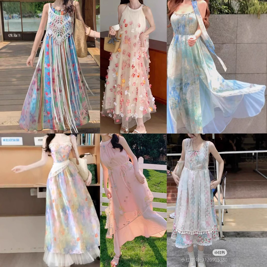 Летние женские юбки и платья 2025 года, новые модели, яркие расцветки, длинные платья в пасторальном стиле, оптом, ассортимент стилей.