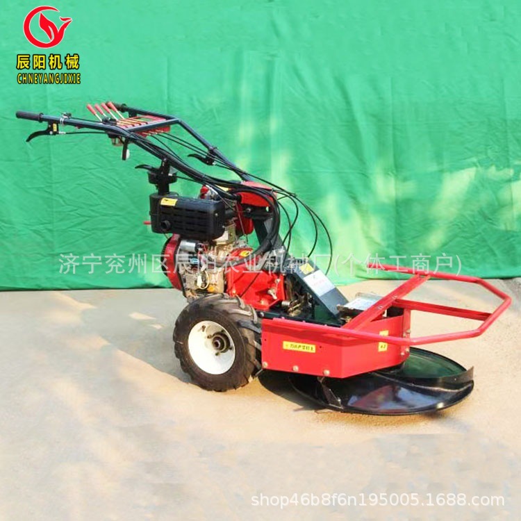 山东热销电启动195柴油机带动圆盘割草机杂草倒伏都可收的割草机