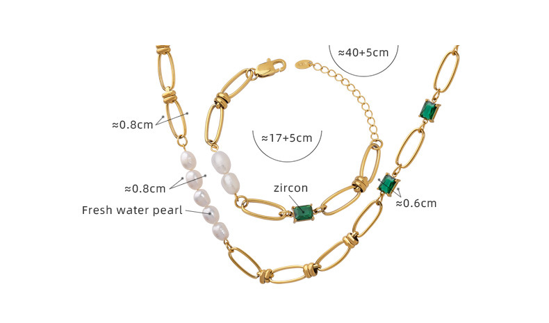 Elegant Square Pearl Titanium Steel Inlay Zircon Bracelets Necklace