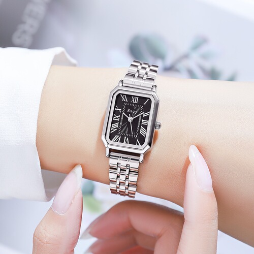 Ricikeyue Square Small Dial Women's Watch Korean Version Ins Simple Retro Style Steel Strap Quartz Women's Watch