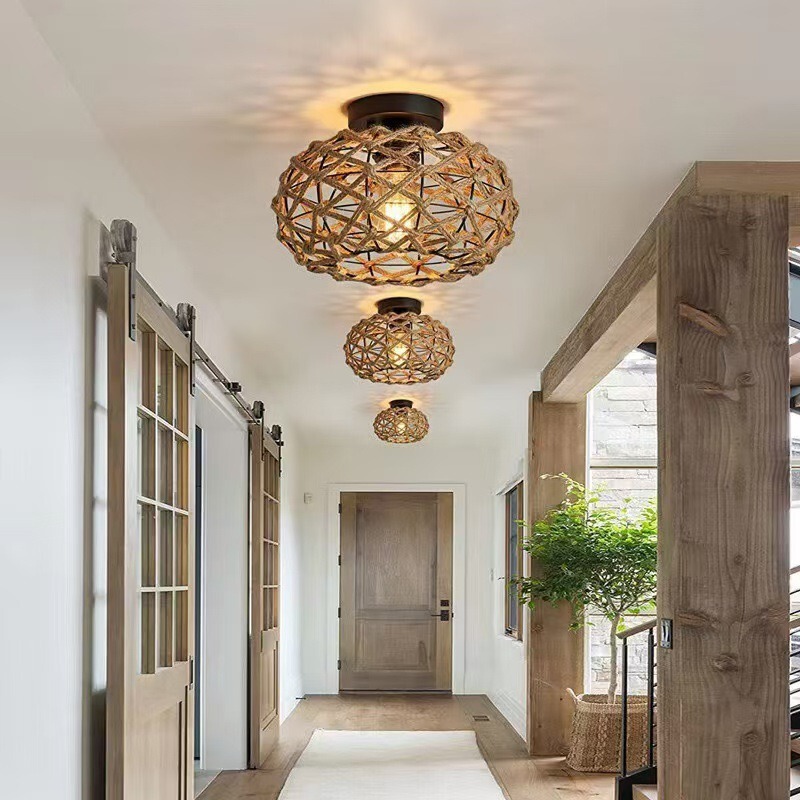 Cross-border American Country Industrial Style Aisle Living Room Dining Room Bedroom Study Vintage Woven Hemp Rope Paper Rope Ceiling Lamp Cross-border American Country Industrial Style Aisle Living Room Dining Room Bedroom Study Vintage Woven Hemp Rope Paper Rope Ceiling Lamp