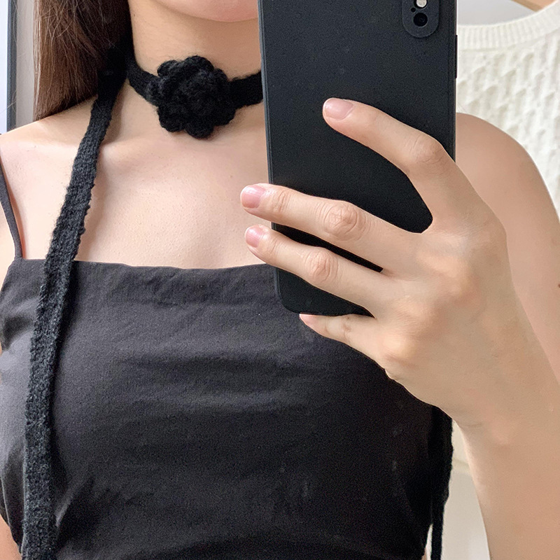 Nicho coreano estereoscópico rosa pura bufandas de gancho de flores chicas calientes de moda con bufandas delgadas y largas