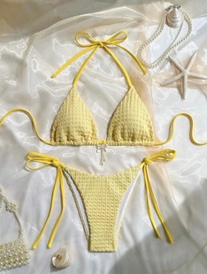 2025 European and American cross-border new swimsuits for women with sexy backless straps solid color bikini bikini foreign trade exclusively