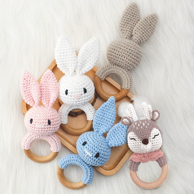 Вязанная handmade игрушка-кролик, детский мешок-подушка, успокаивающая игрушка, можно грызть, оптом