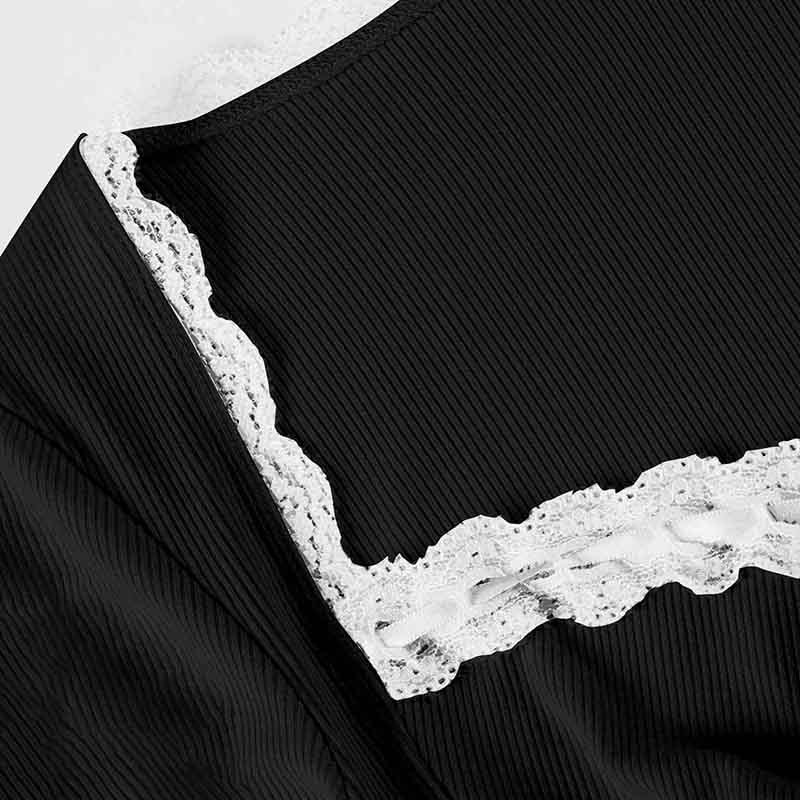 Sexy Girlish Lace Stitching Pleated Tie V neck Long Sleeve Dress Slimming Cinched Short Dress