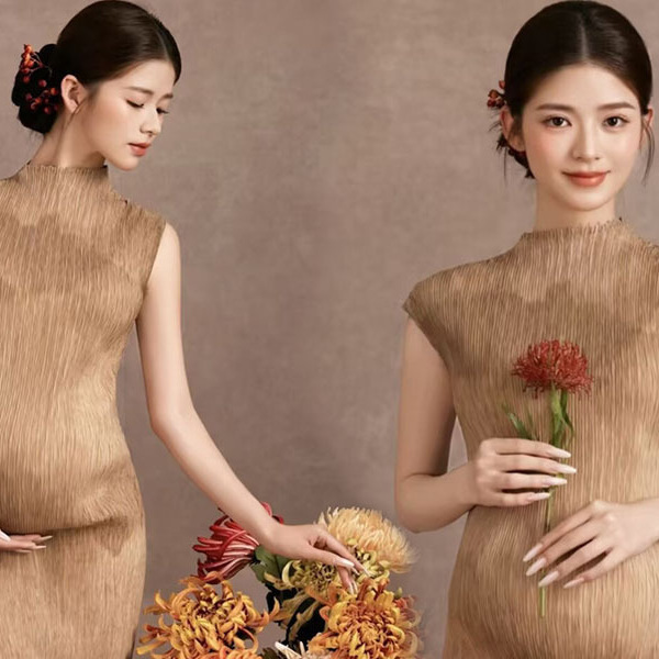 Photo Studio New Chinese-Style Maternity Photography Clothing, Vintage High-End Pleated Dress for Pregnant Moms, Artistic Photo Shoot Outfit for Home Shoots Photo Studio New Chinese-Style Maternity Photography Clothing, Vintage High-End Pleated Dress for Pregnant Moms, Artistic Photo Shoot Outfit for Home Shoots