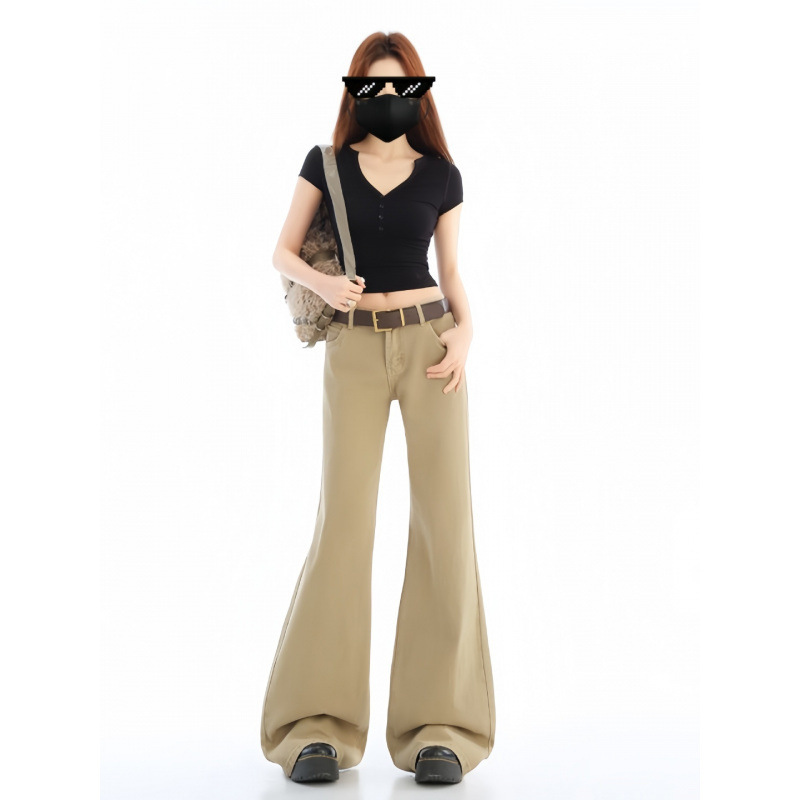 Flared Jeans, Wide-Leg Loose-Fitting Women's Autumn Denim Wide-Leg Pants, Loose Drapey Khaki Long Pants, Slimming Pants Flared Jeans, Wide-Leg Loose-Fitting Women's Autumn Denim Wide-Leg Pants, Loose Drapey Khaki Long Pants, Slimming Pants