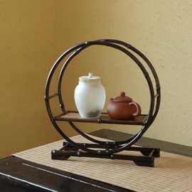 紫竹茶棚 花架 复古中式创意 多宝阁 小博古架 圆摆件 茶具展示架