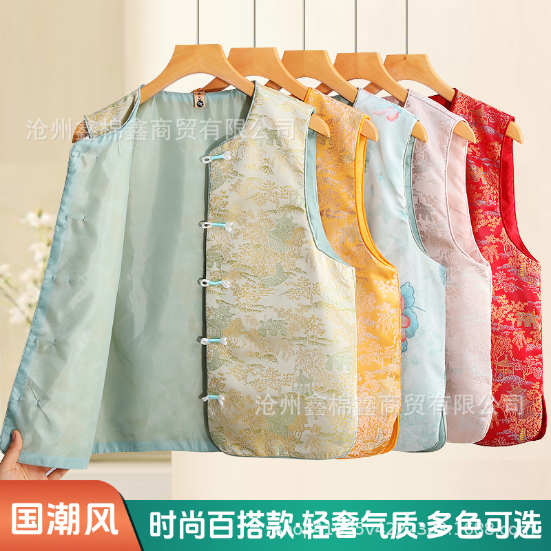 New Chinese style vest with jacquard embroidery, new spring/autumn/summer style, retro Chinese-style cardigan top/vest.