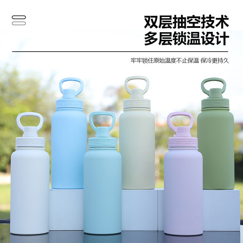 Nuevo termo de venta caliente de 1L hervidor deportivo de vacío portátil de boca ancha de gran capacidad con tubo de succión de mano portátil taza de agua