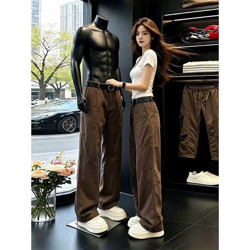 Melard Brown Work Pants for Men and Women, Spring and Autumn Wide-Leg Casual Pants, Washed Vintage Loose Straight-Leg Trousers, Trendy Melard Brown Work Pants for Men and Women, Spring and Autumn Wide-Leg Casual Pants, Washed Vintage Loose Straight-Leg Trousers, Trendy