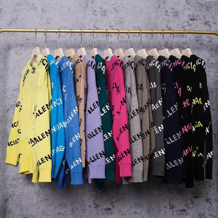 Foreign Trade Balenci*Ga/Paris Double-Layer Paris Trendy Brand Full-Print Letter Men and Women Same Style B Family Knitted Sweater Trend