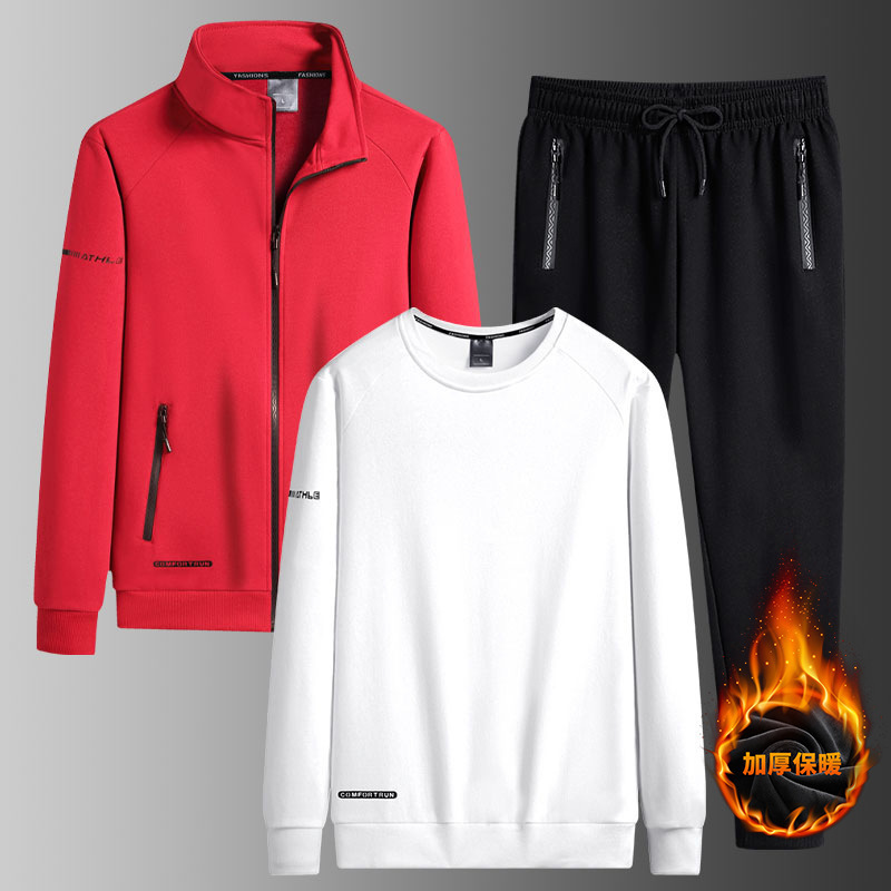 Transfronterizo 2023 invierno nuevo hombre de cuello de algodón más terciopelo grueso juego casual cardigan juvenil de tres piezas