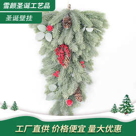 外贸圣诞婚庆装饰植绒吊挂仿真落雪冷杉植物门挂壁挂橱窗酒店布置
