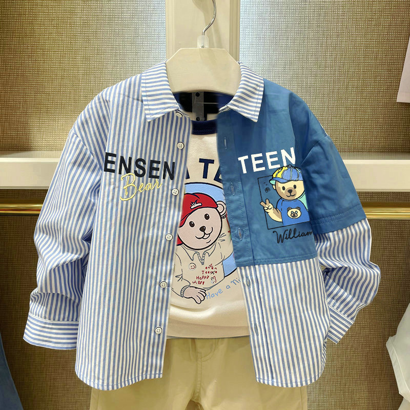 New summer thin striped color-block long-sleeved shirt for boys, spring and autumn children's long-sleeved shirt