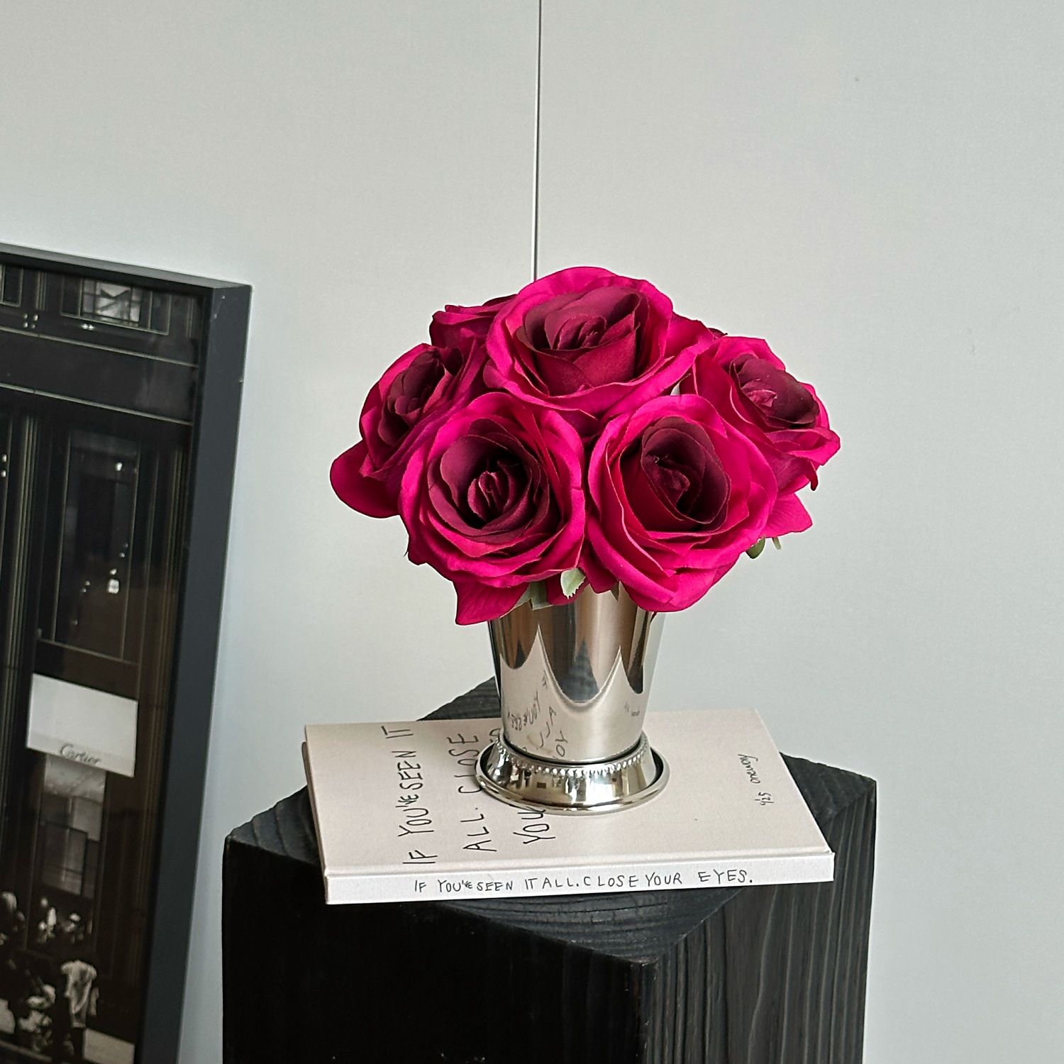 Stainless steel cup + rose red handheld